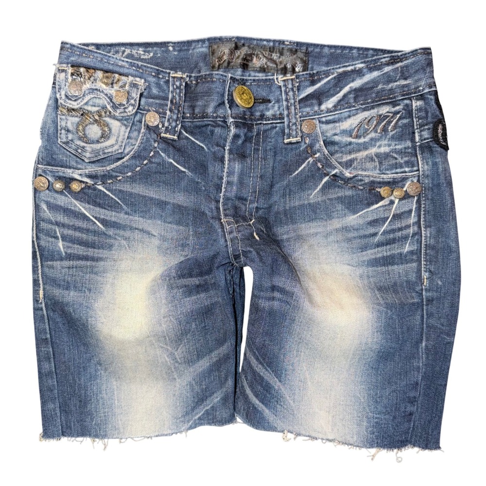 Red Pepper Denim Shorts Womens 30 Blue Good Cross Embroidered Y2K Cut Off